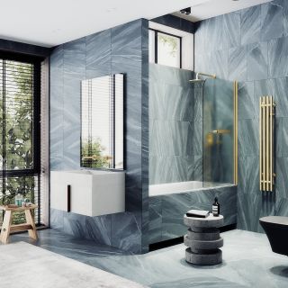 Шторка на ванну MaybahGlass MGV-787-3 70см золото